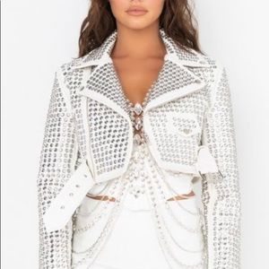 Azalea Wang Cropped Studded Moto Jacket